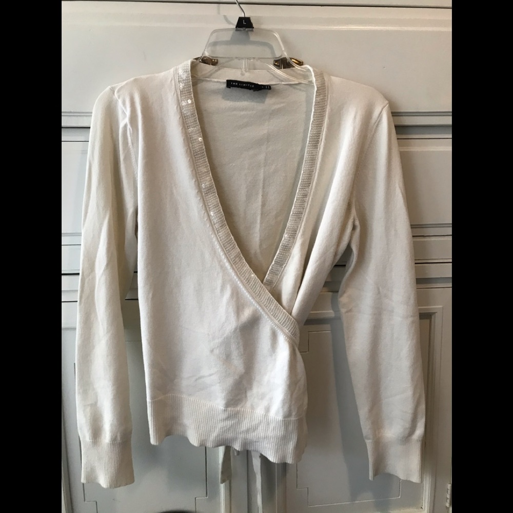Cream wrap cardigan with attached belt